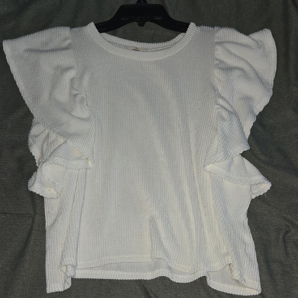 Entro Cream Textured Ruffle Sleeve Blouse